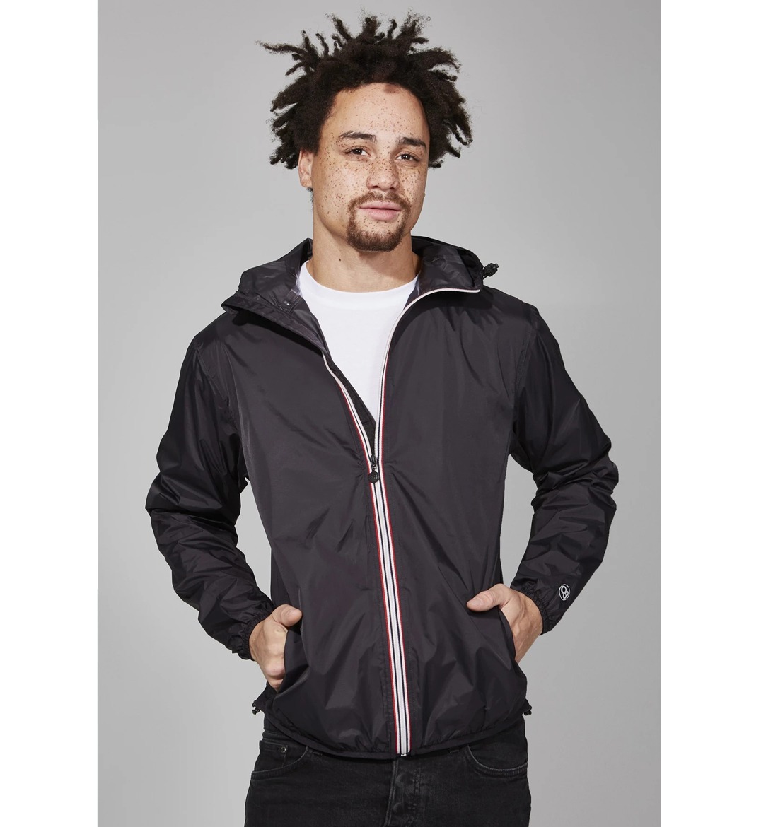 Mens Full Zip Packable Rain Jacket Black CHARALS Vancouver, Fine