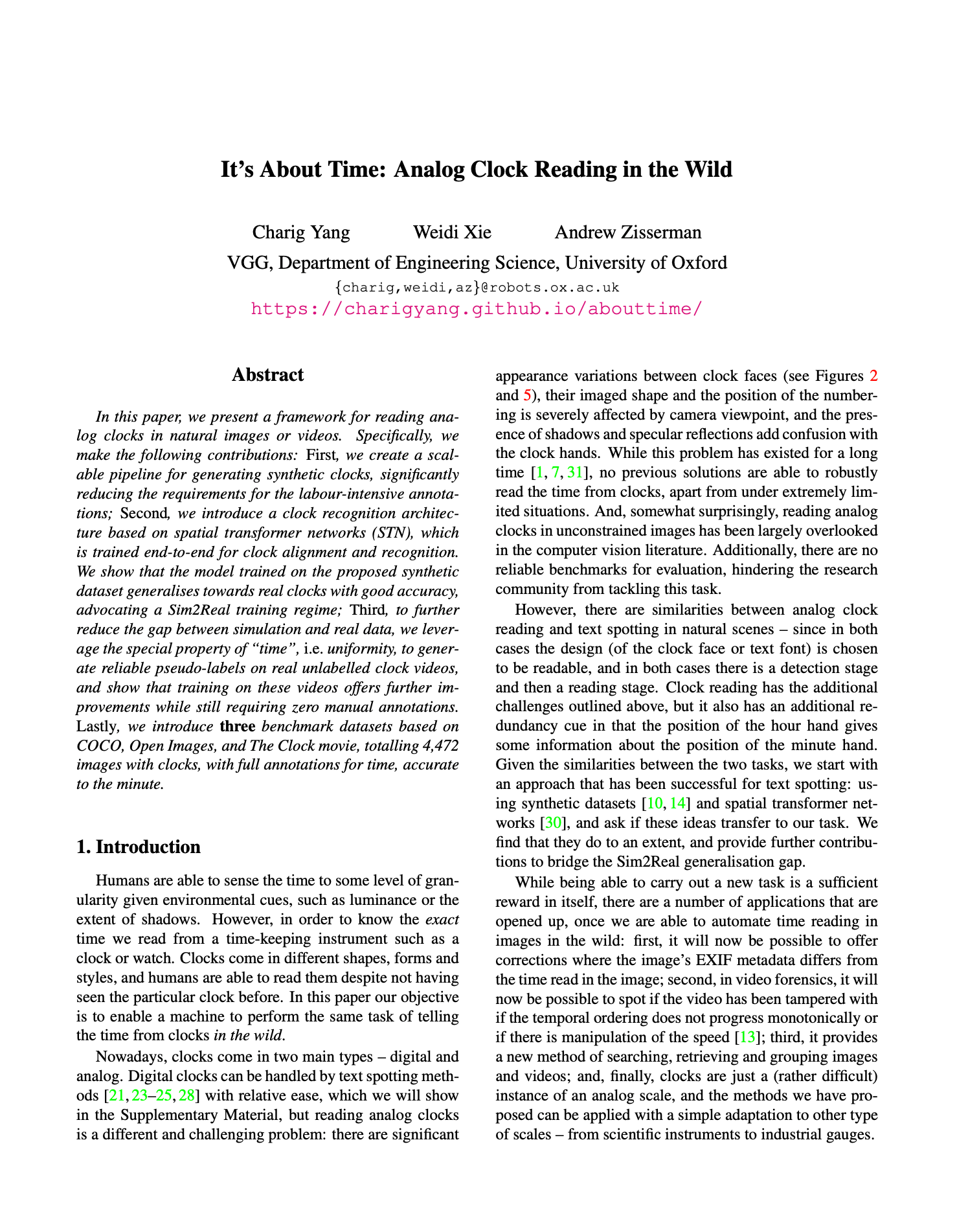 It's About Time Analog Clock Reading in the Wild