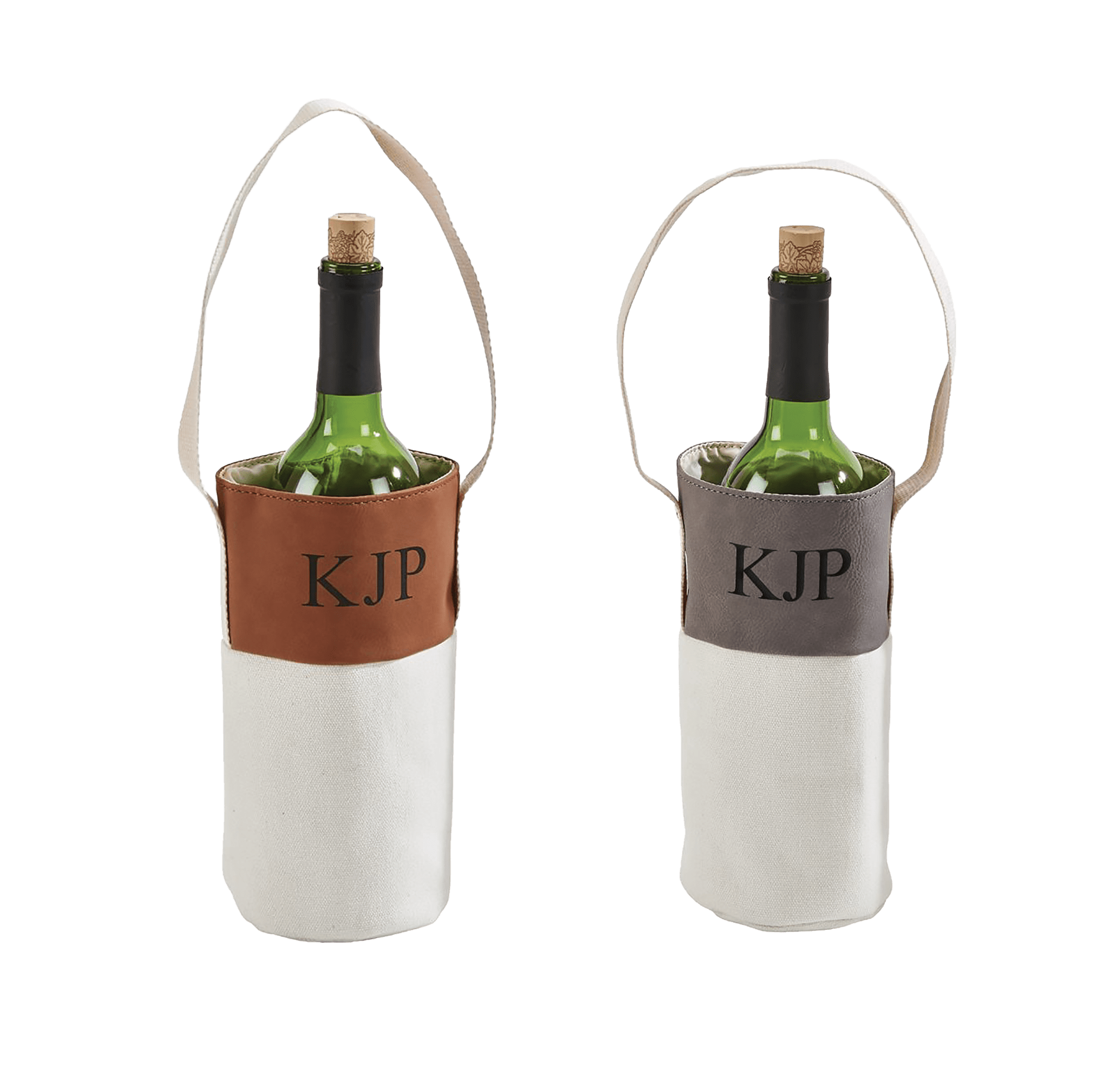 Personalized Wine Tote Bags Canvas Gray or Brown