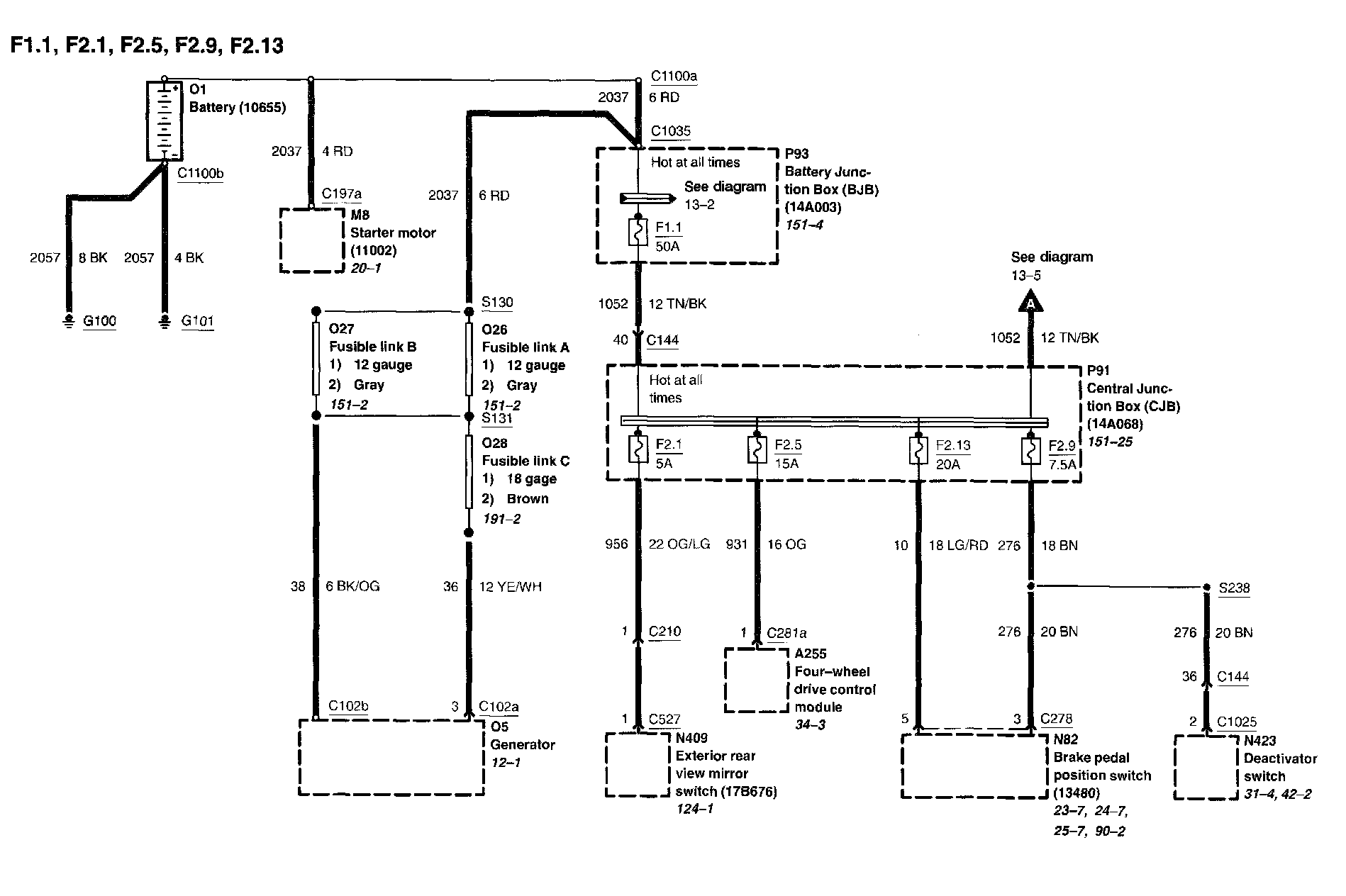 Power Distribution Diagrams — 2002 Ford Truck Ranger 4WD V6-3.0L VIN U