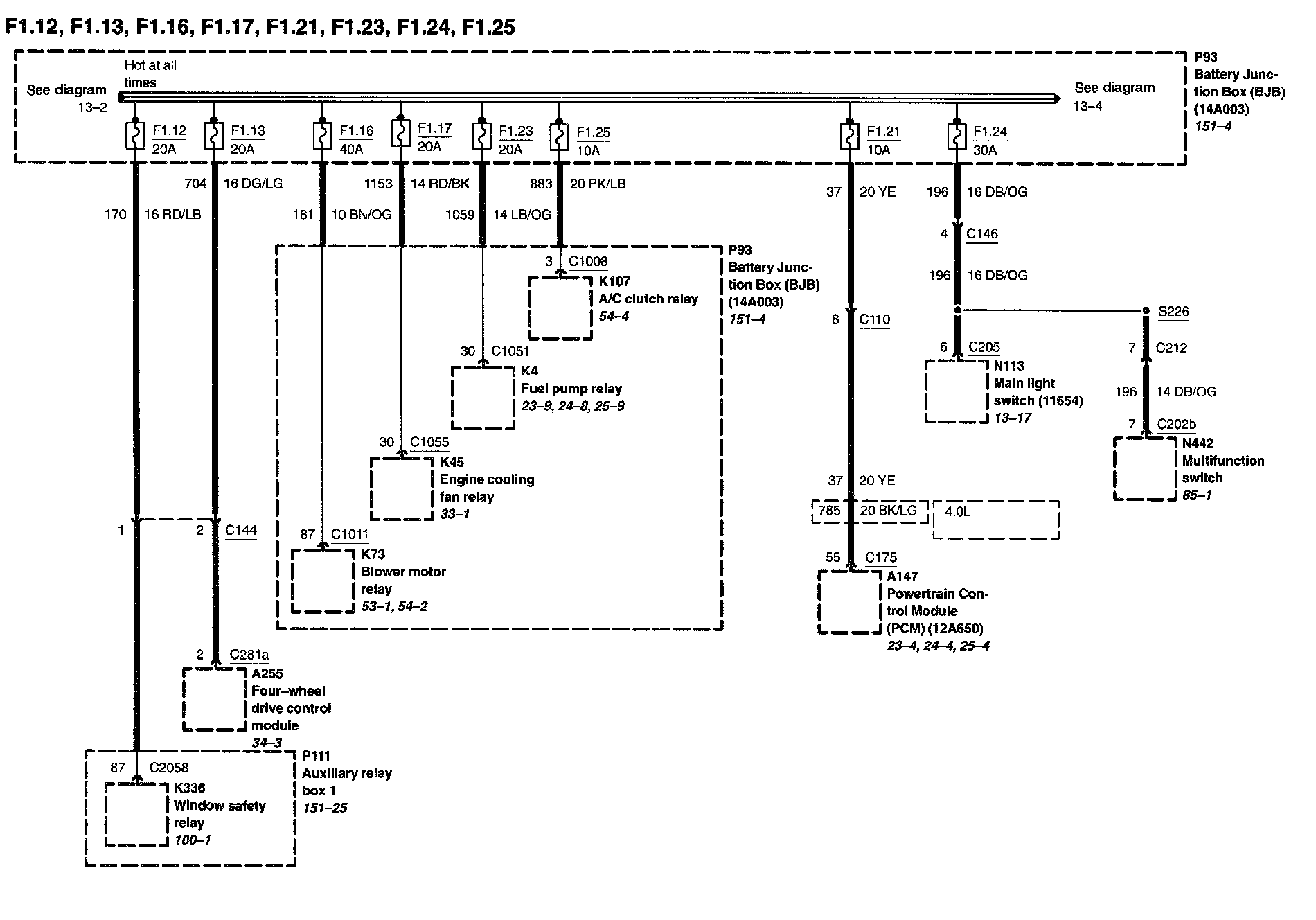 Power Distribution Diagrams — 2002 Ford Truck Ranger 4WD V6-3.0L VIN U