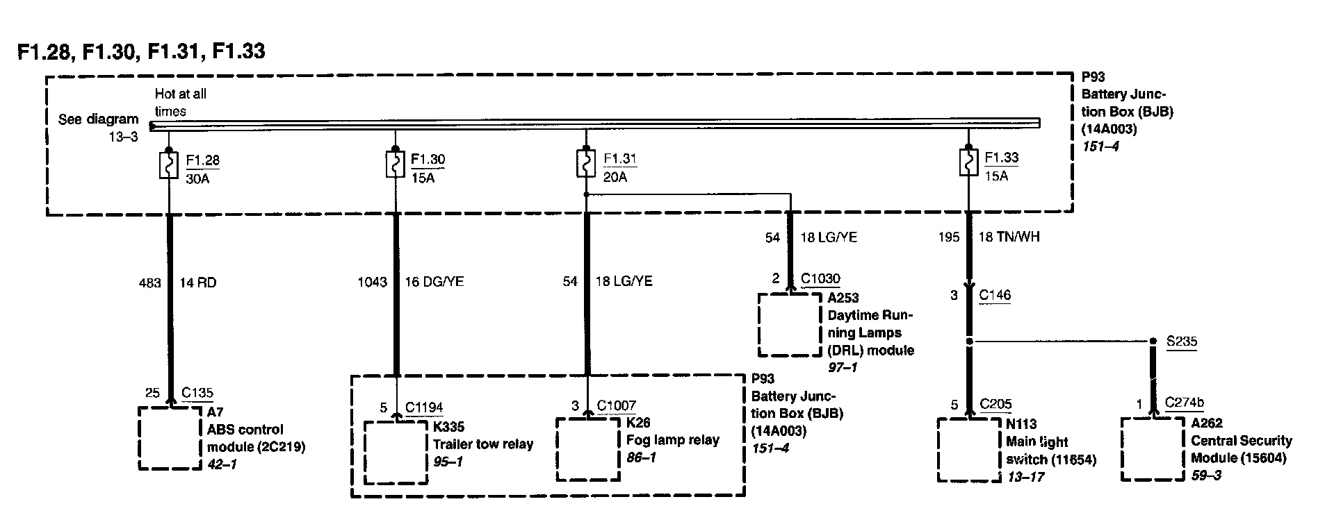 Power Distribution Diagrams — 2002 Ford Truck Ranger 4WD V6-3.0L VIN U