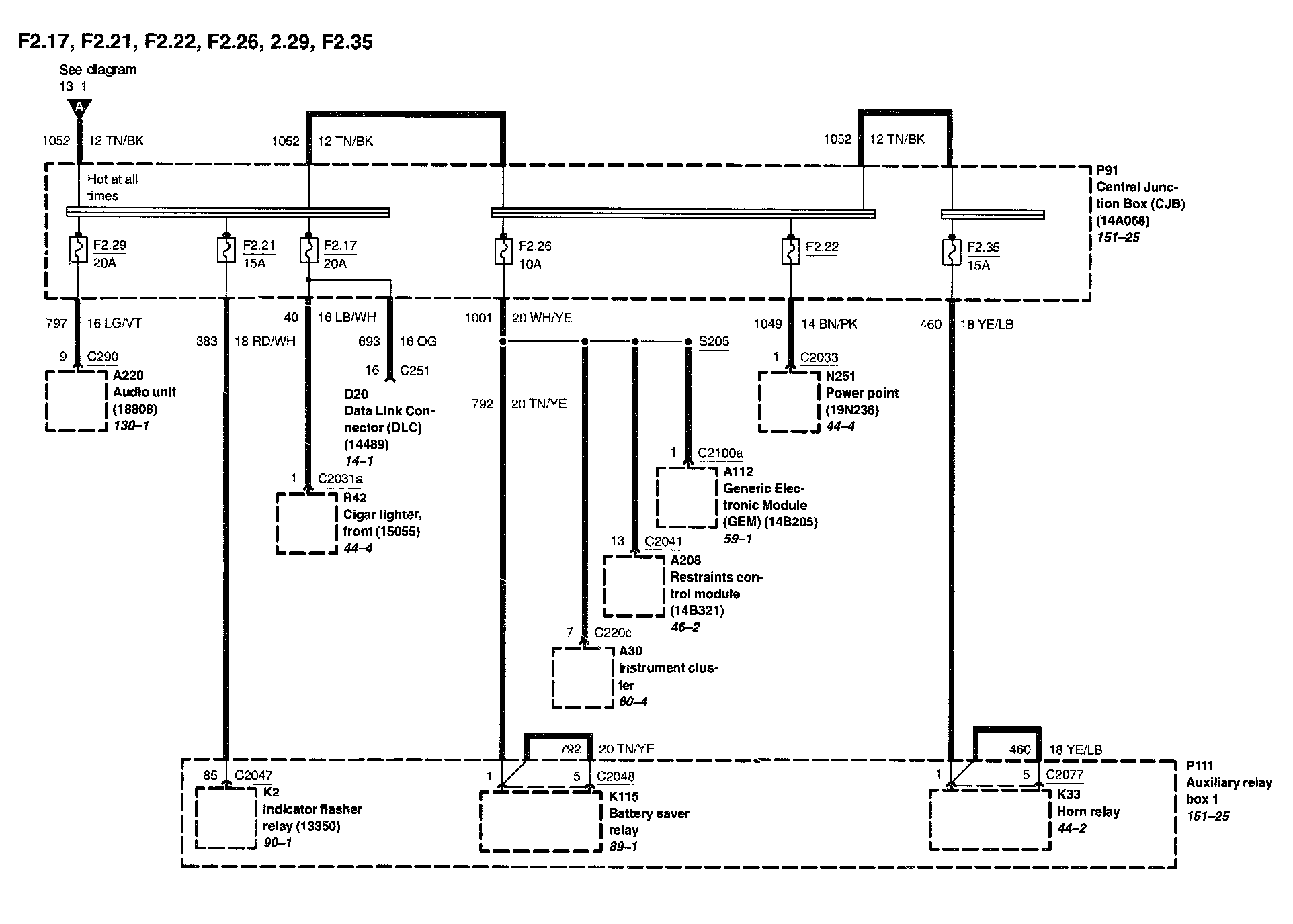 Power Distribution Diagrams — 2002 Ford Truck Ranger 4WD V6-3.0L VIN U
