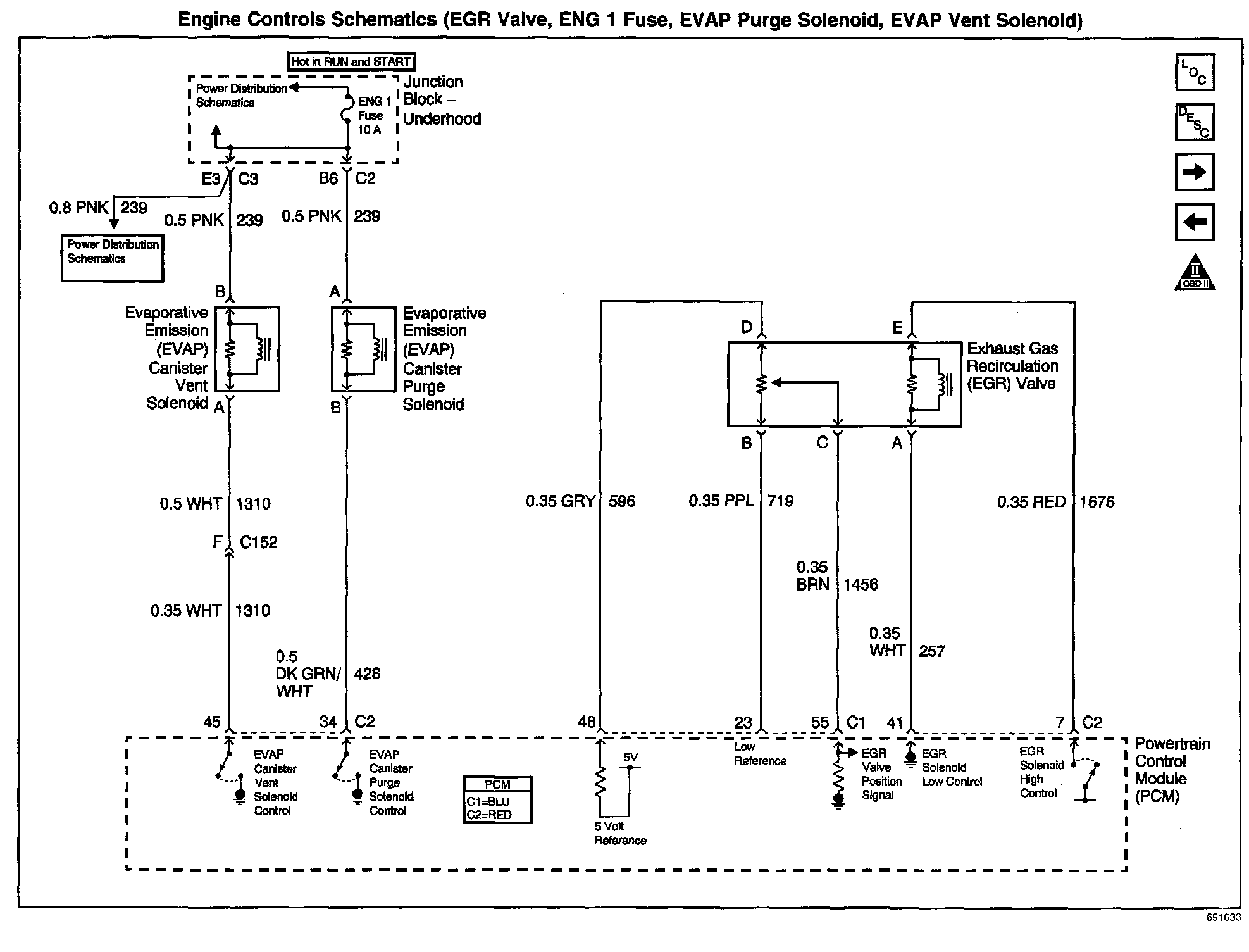 EGR Valve, ENG 1 Fuse, EVAP Purge Solenoid, EVAP Vent Solenoid — 2001