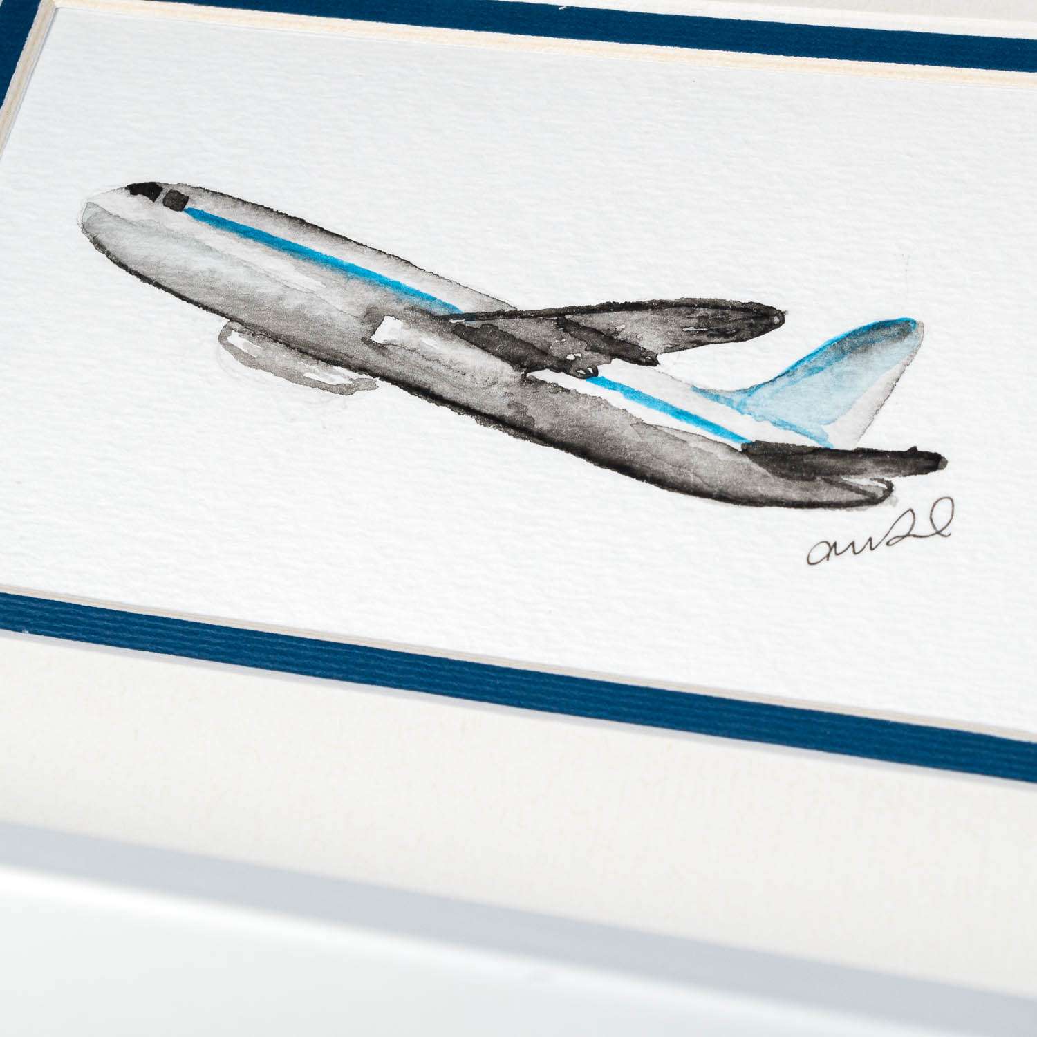 Airplane Watercolor Painting with Mat Original Art for Sale by CharmCat