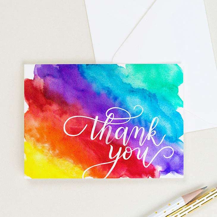 Rainbow Thank You Card, Set of 8 — Watercolor Thank You Notes and