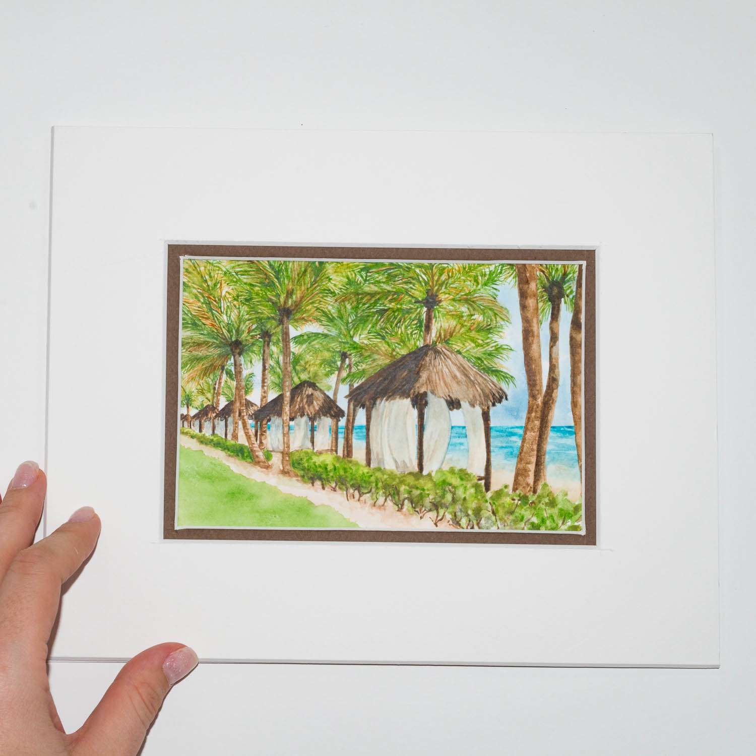 Tropical Cabanas Original Watercolor Painting with Mat Original Art