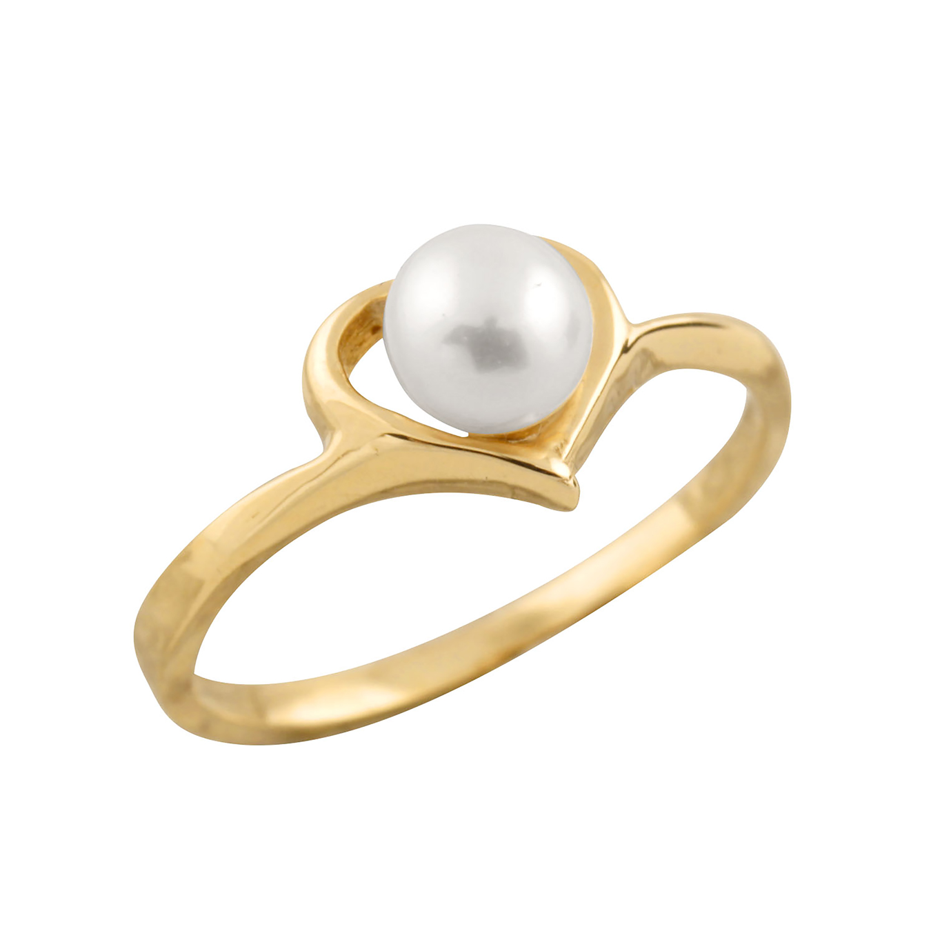 10K Yellow Gold Freshwater Pearl Heart Ring Charm Diamond Centres