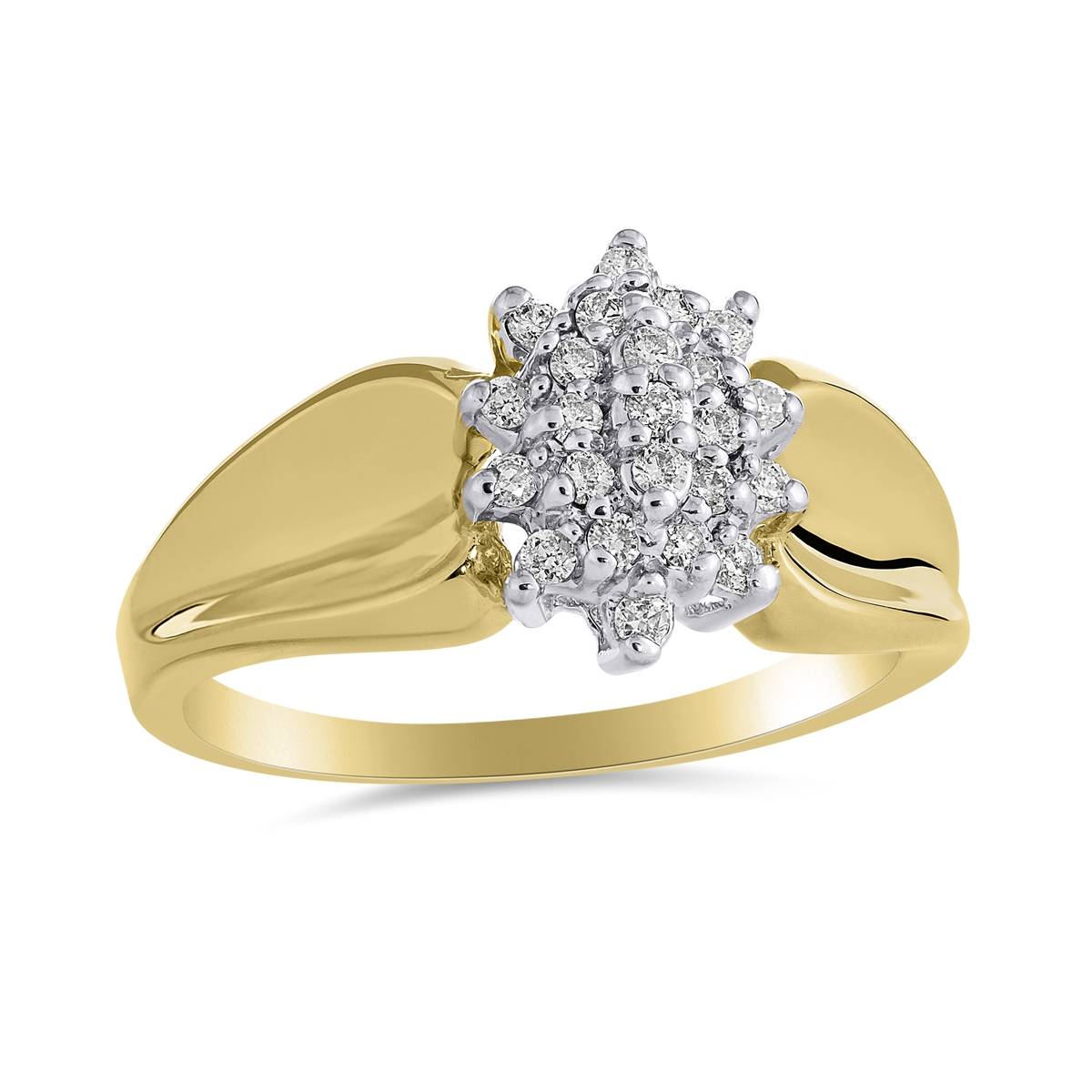10K Yellow Gold 0.20CTW Fashion Ring Charm Diamond Centres