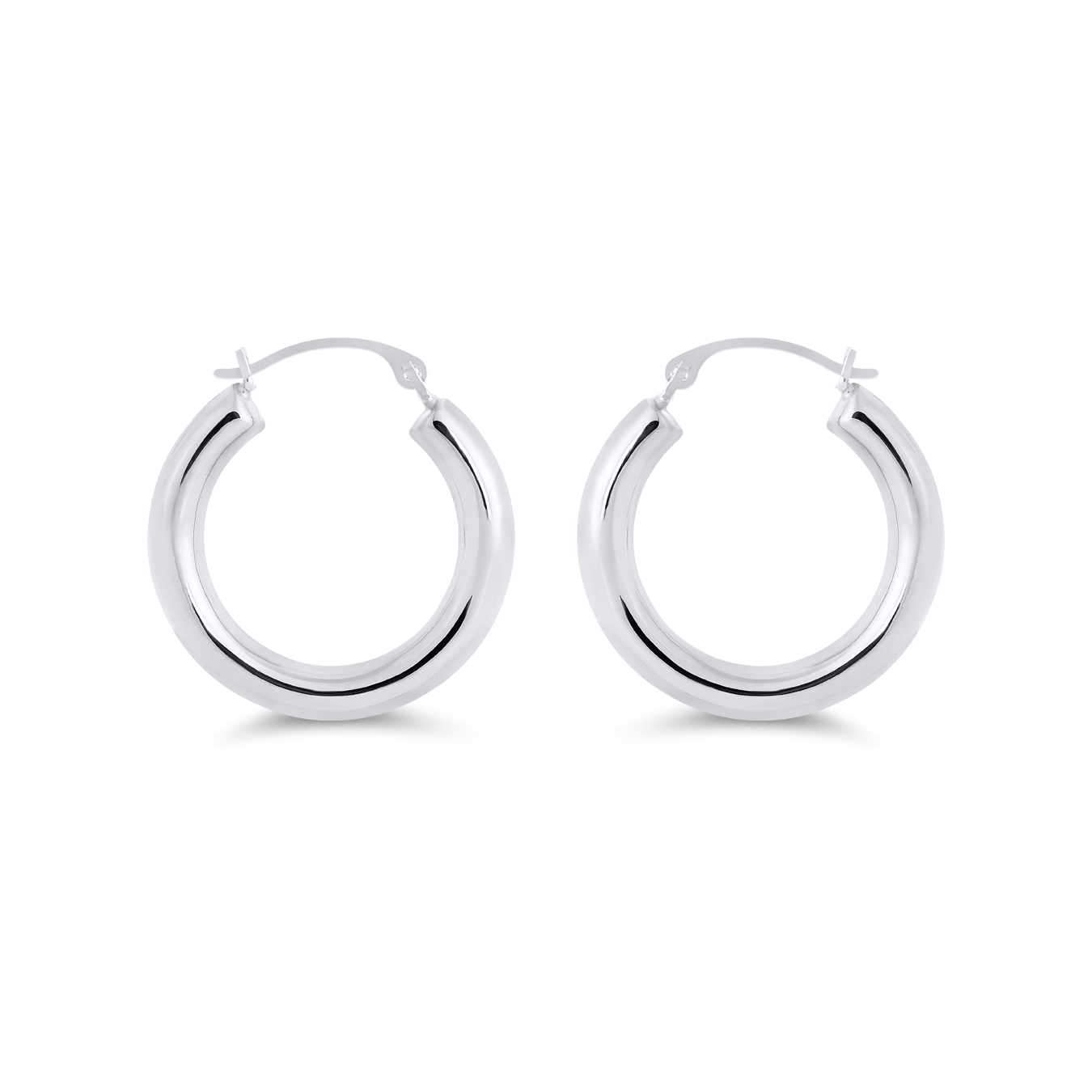 14K White Gold Polished Hoop Earrings Charm Diamond Centres