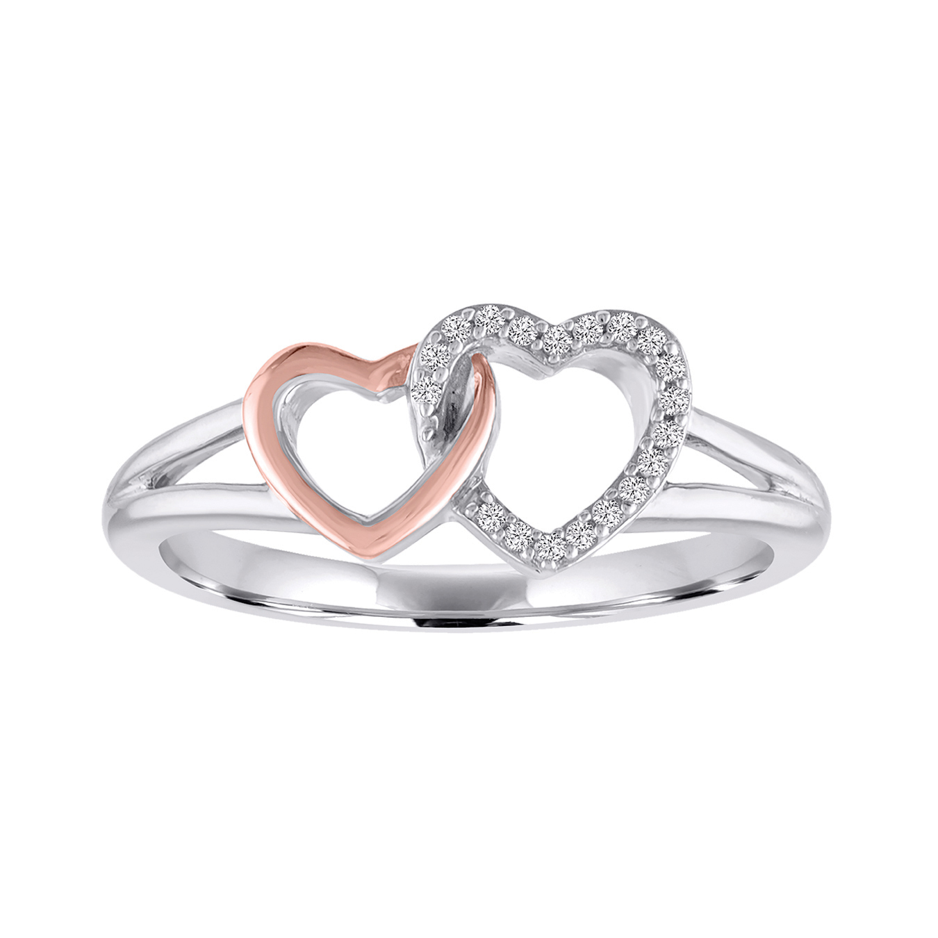 Sterling Silver 10K Rose Gold Plated Diamond Heart Ring Charm Diamond