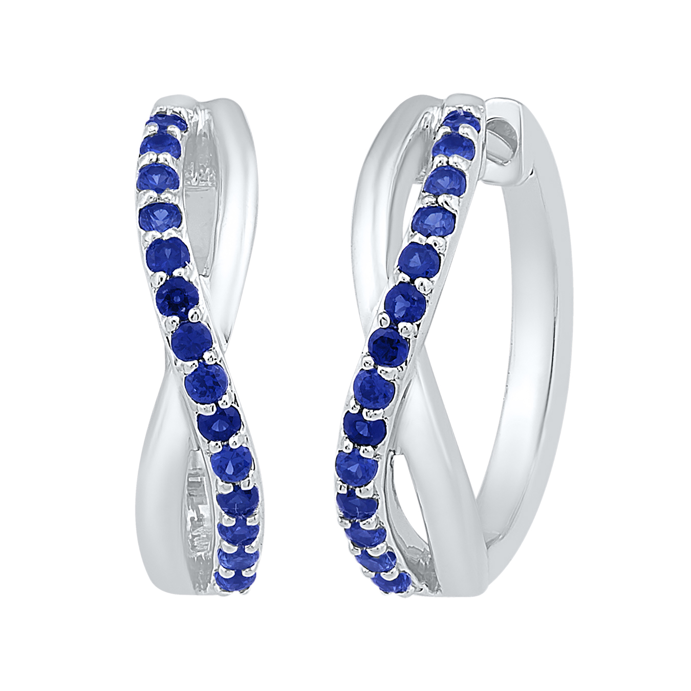 STERLING SILVER CREATED BLUE SAPPHIRE TWIST HOOP EARRINGS Charm