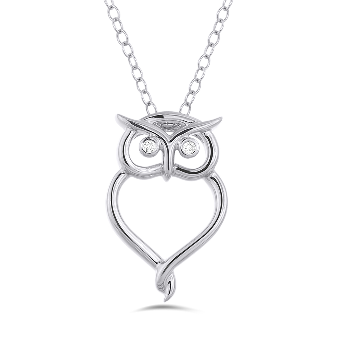 Sterling Silver Diamond Owl Pendant Charm Diamond Centres