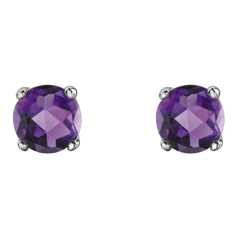 10K White Gold Amethyst Stud Earrings Charm Diamond Centres
