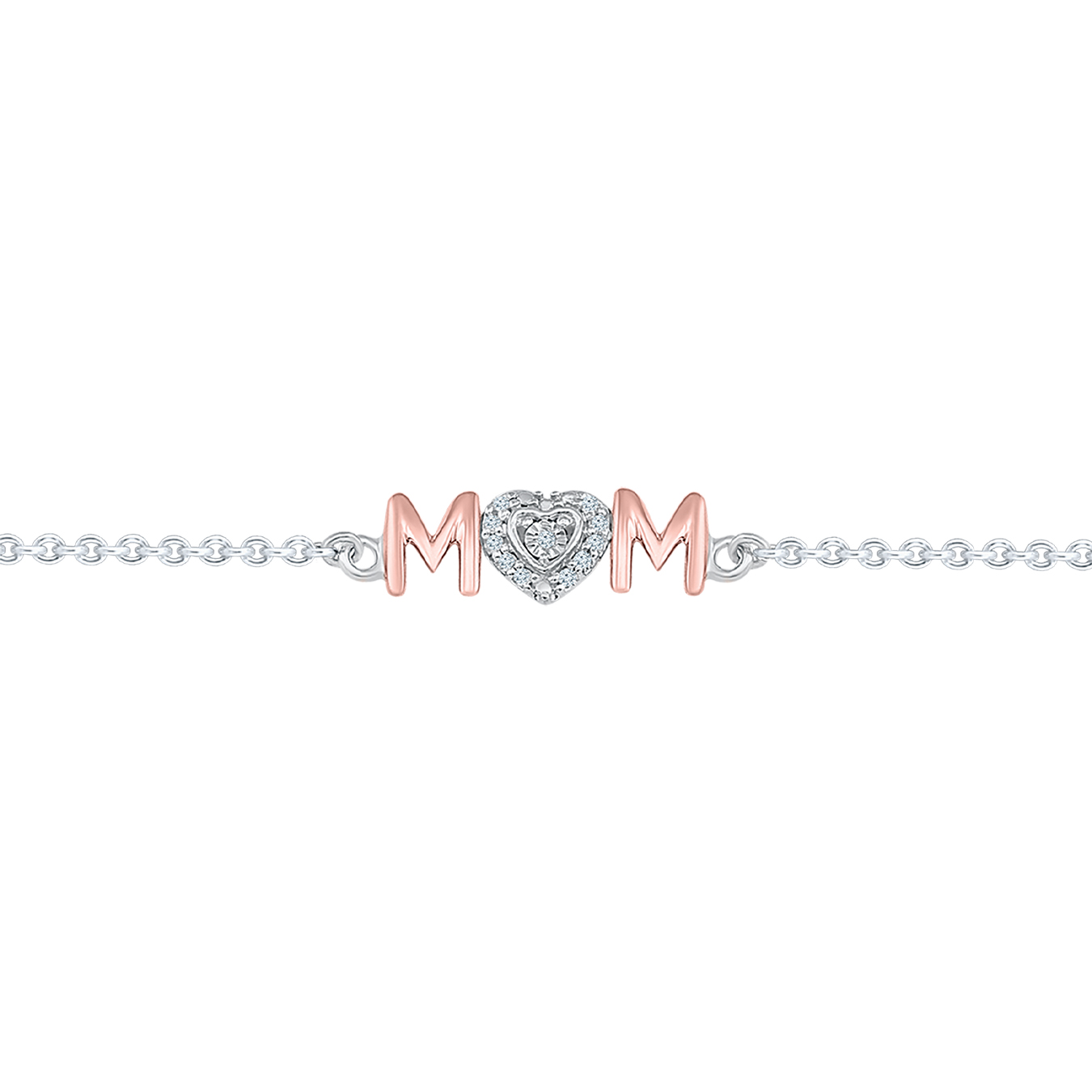 Sterling Silver & Rose Gold Diamond Mom Bracelet Charm Diamond Centres