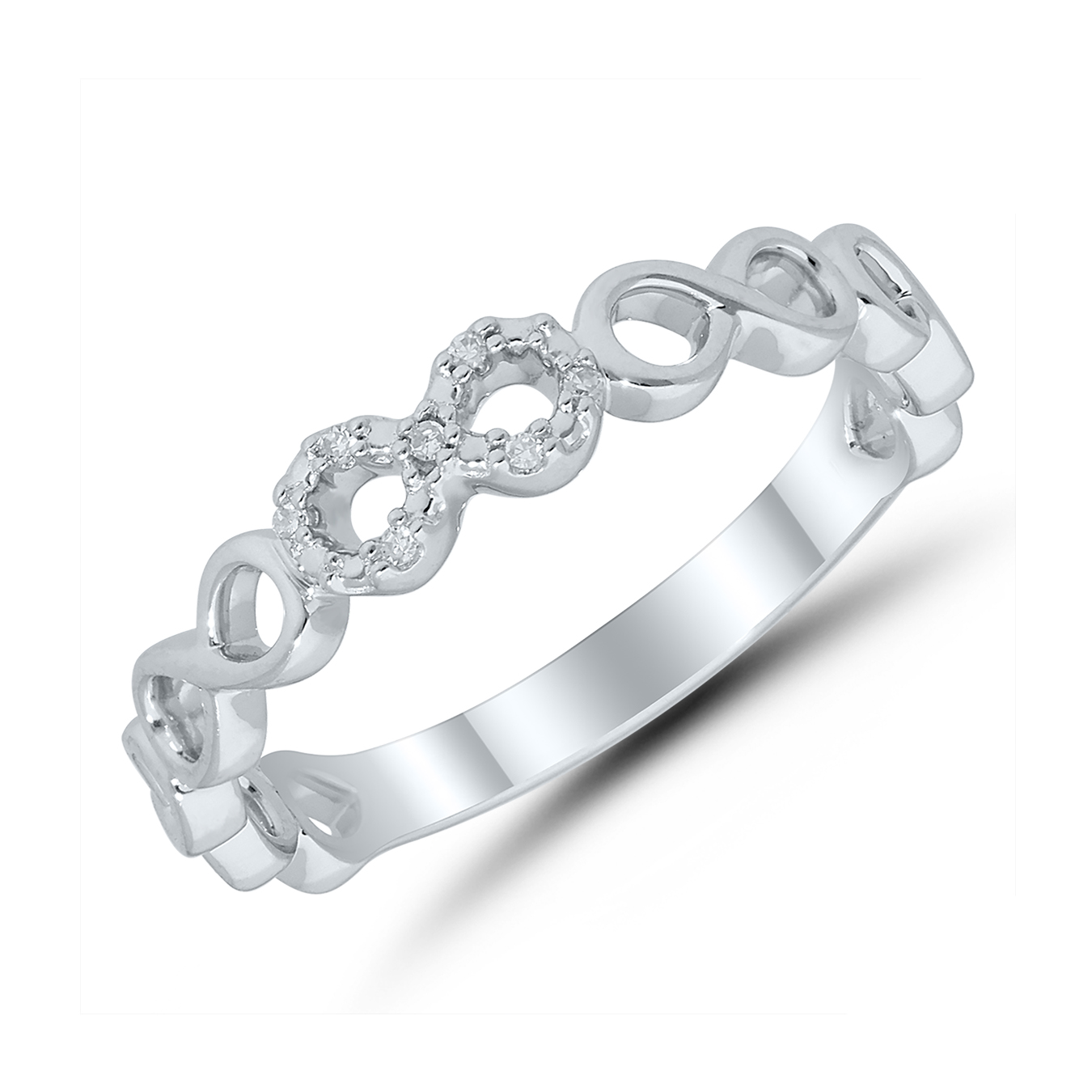 Sterling Silver Diamond Infinity Ring Charm Diamond Centres