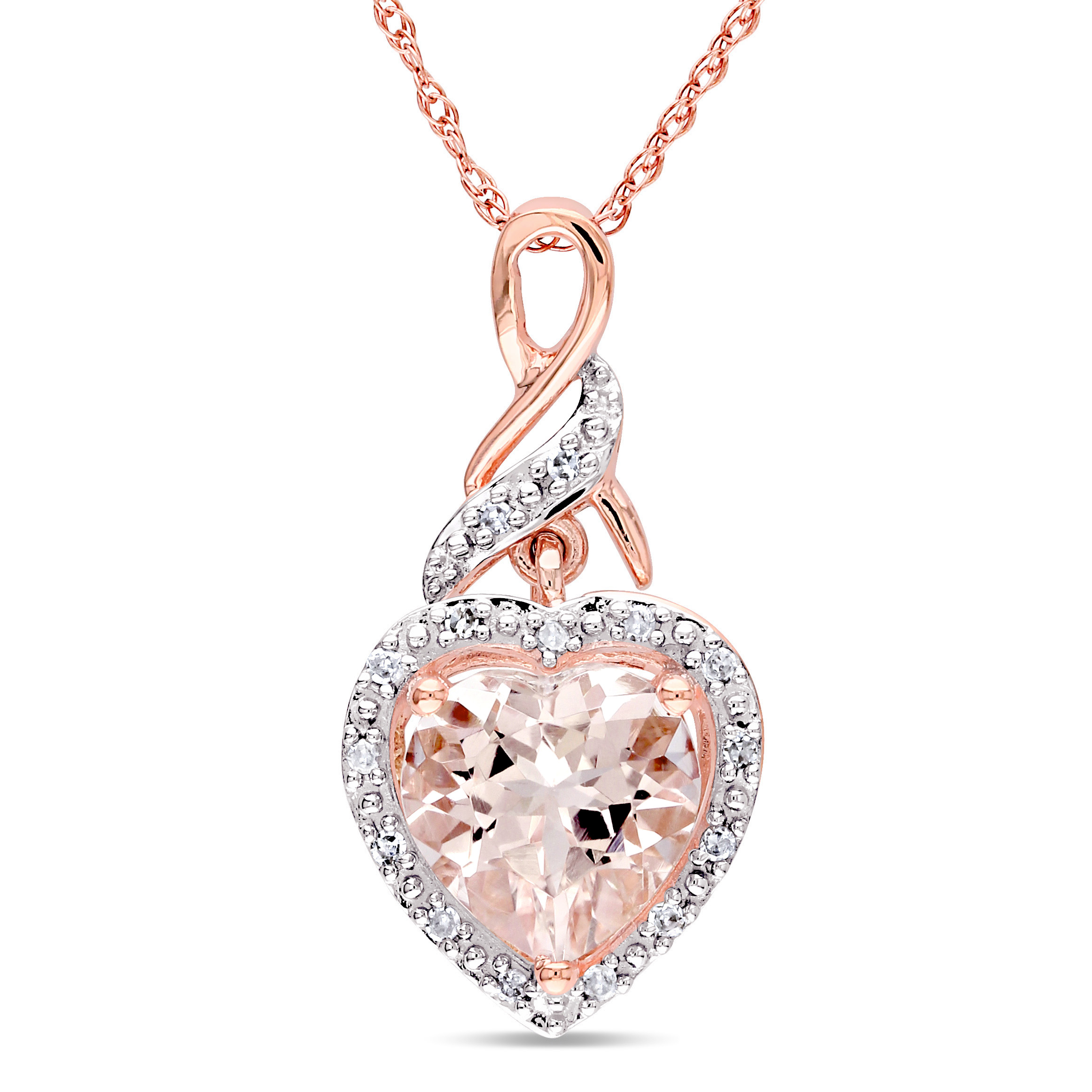 Julianna B 10K Rose Gold Diamond & Heart Shaped Pendant with Chain Charm Diamond Centres