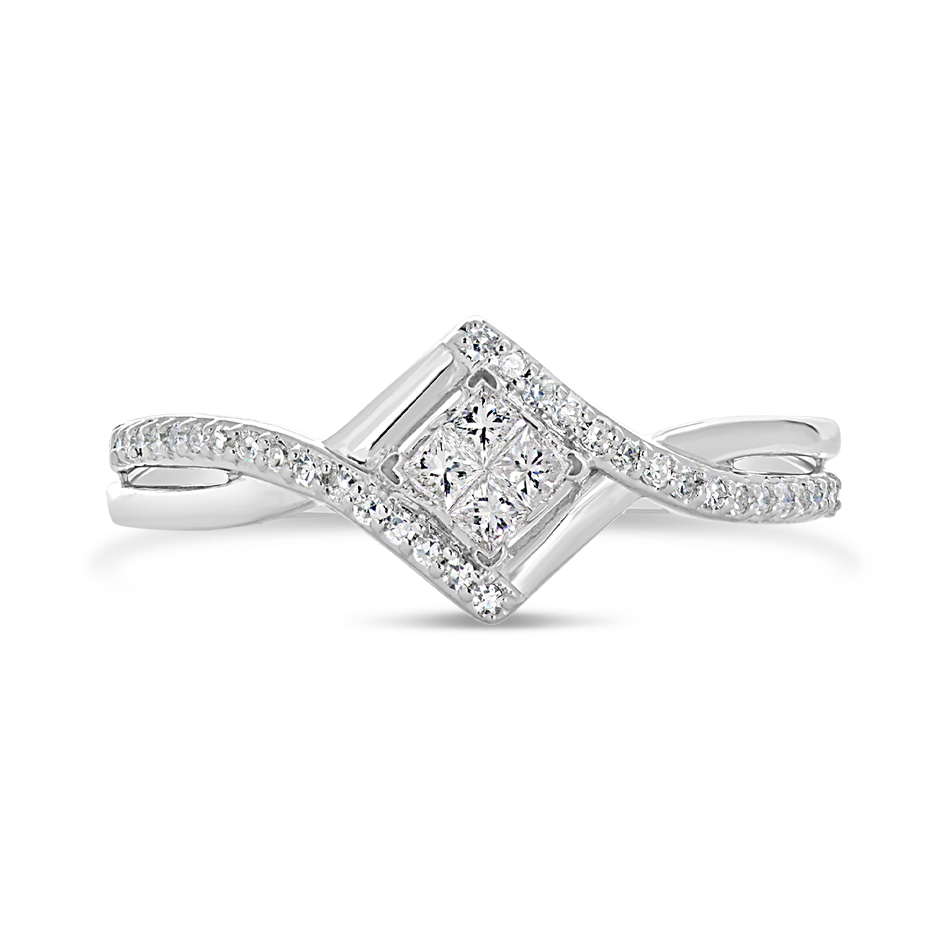 10K White Gold 0.25CTW Promise Ring Charm Diamond Centres