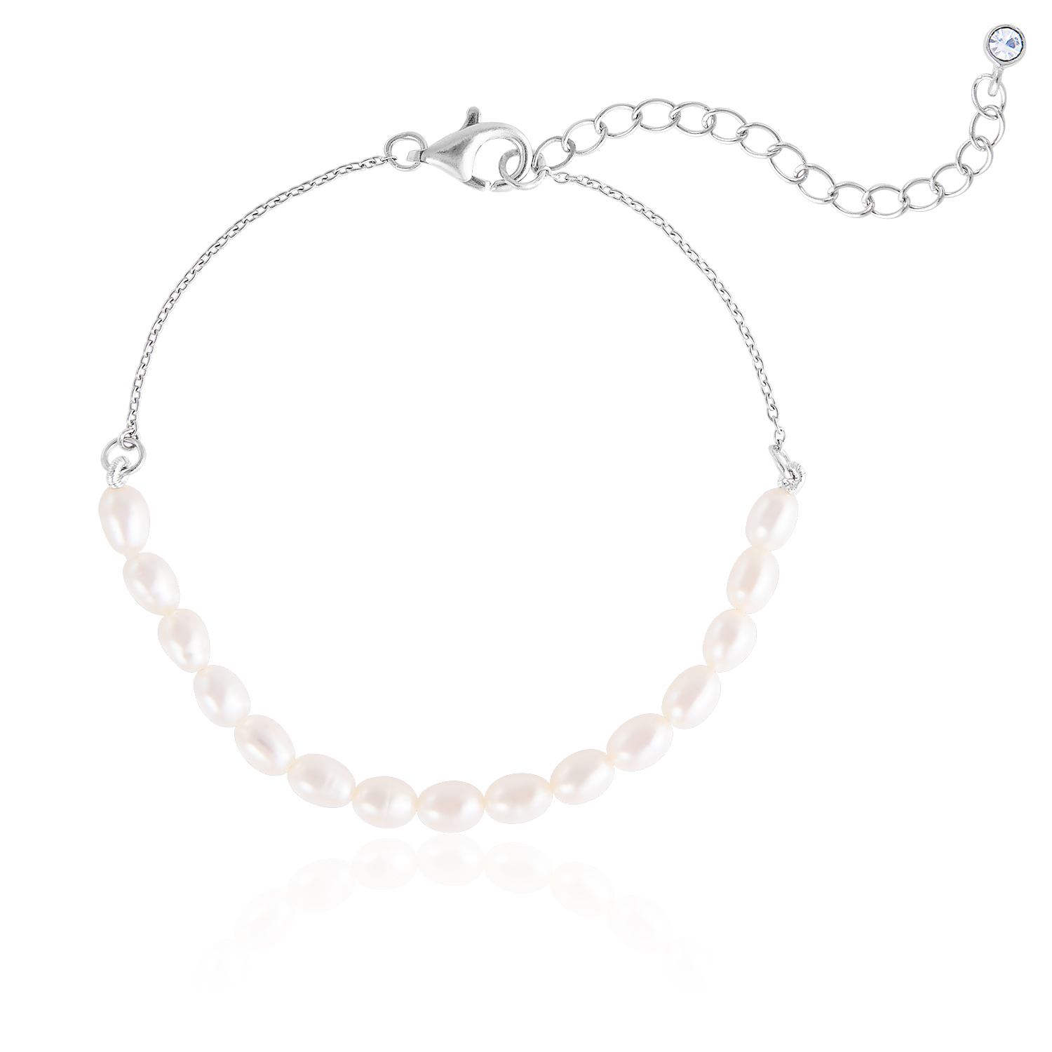 Sterling Silver 45mm Freshwater Pearl Bracelet Charm Diamond Centres