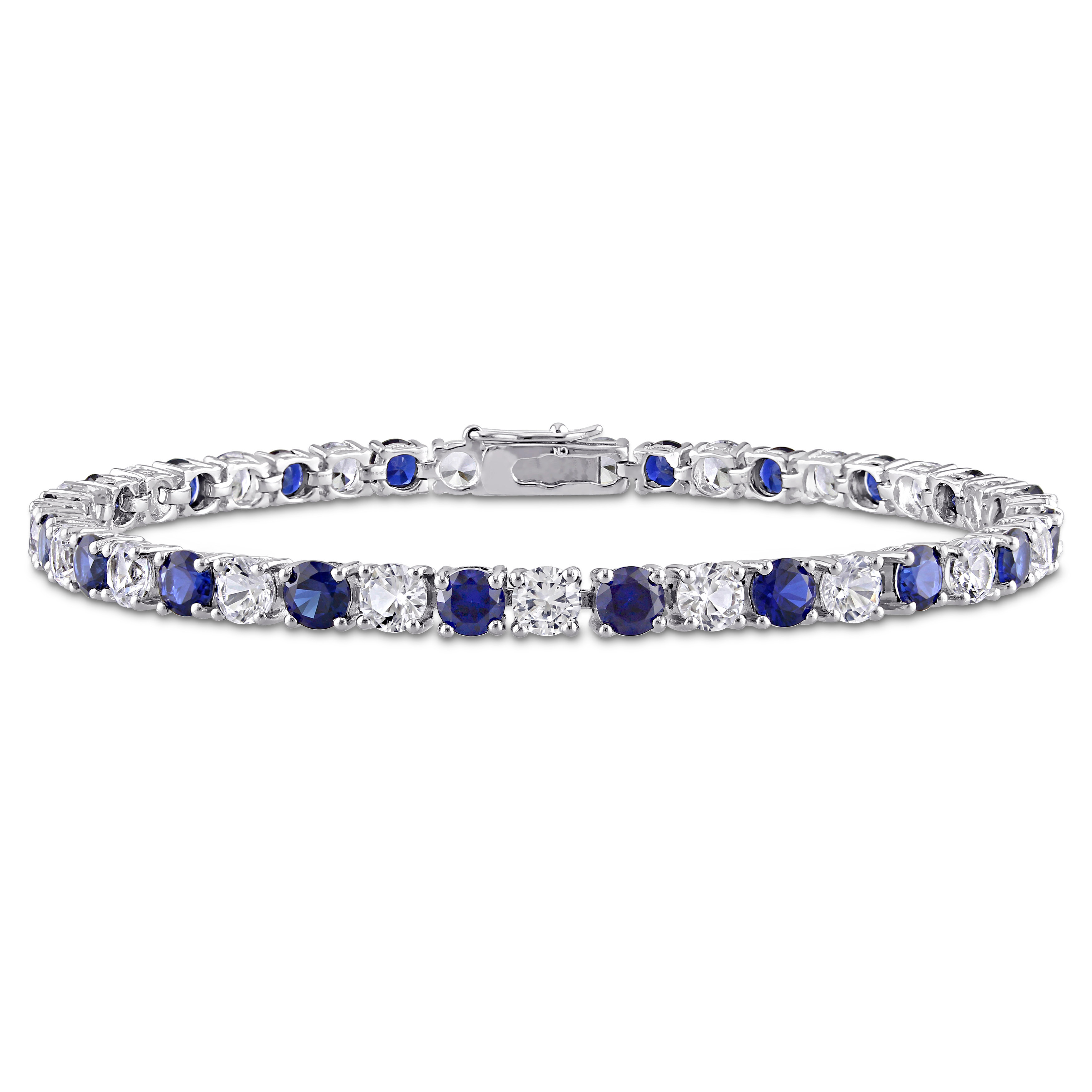 Sterling Silver Created Blue & White Sapphire Bracelet Charm Diamond