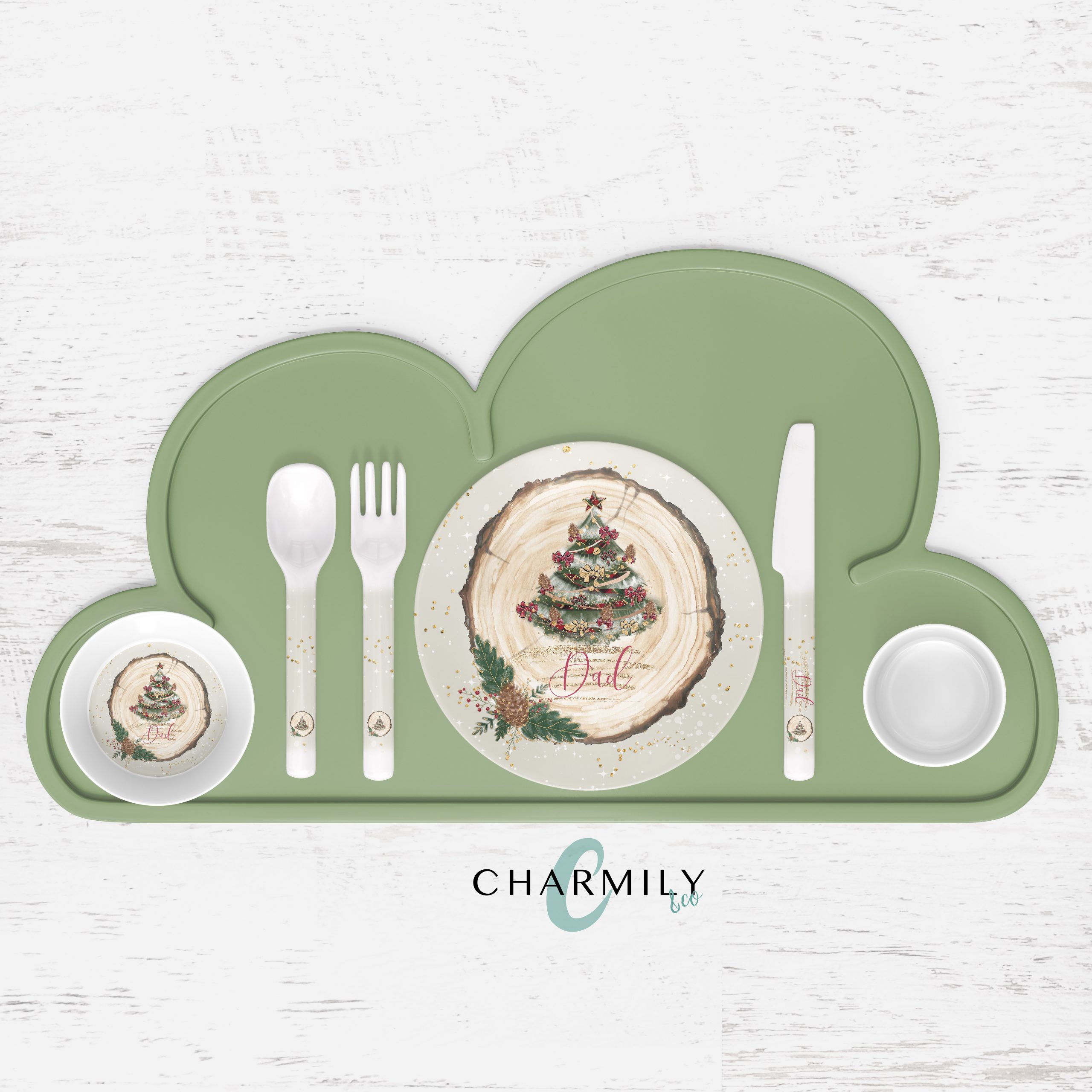 Rustic Christmas Children's Dinner Set Personalised Melamine