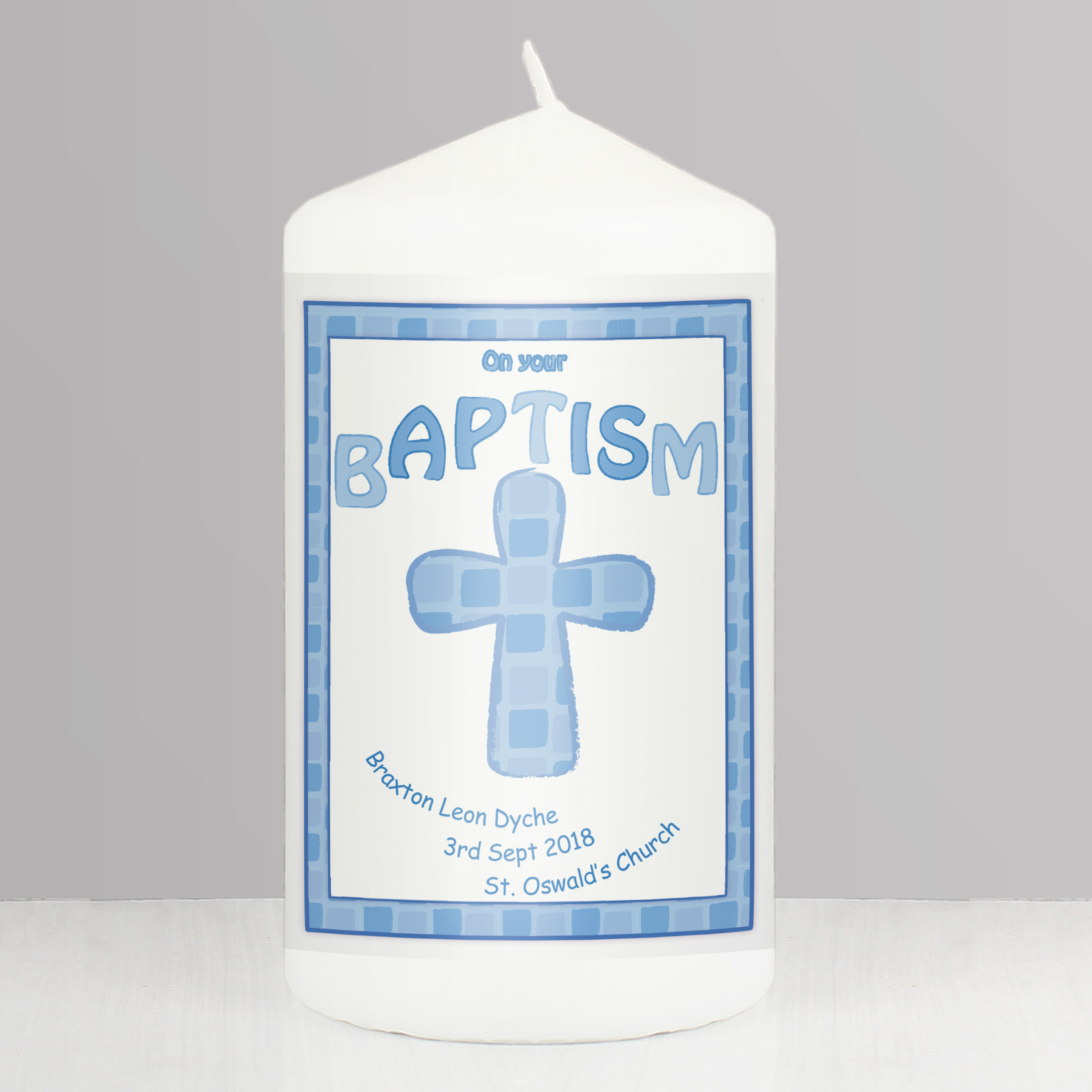 Personalised Blue Baptism Candle Charming Diva