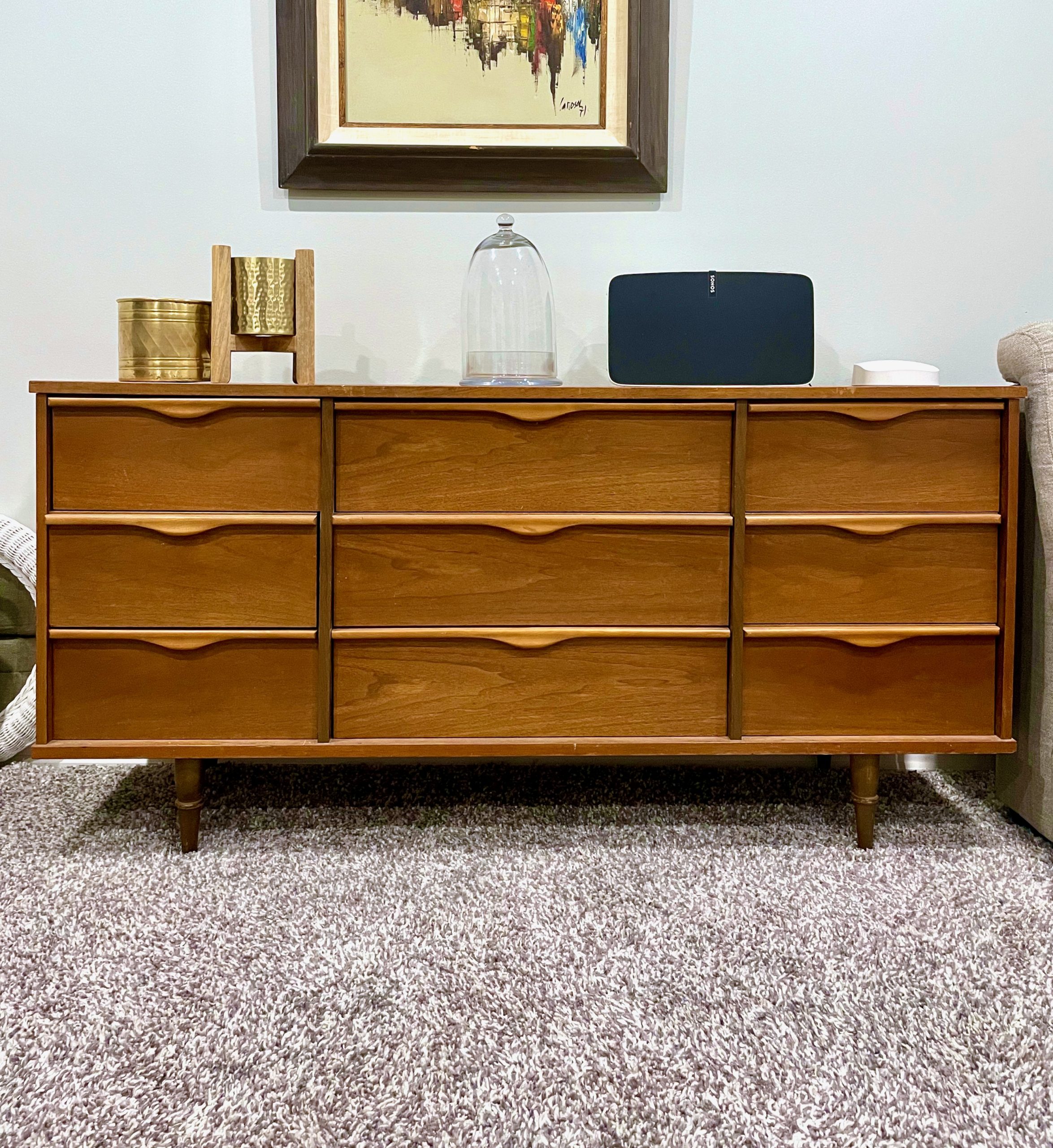 Vintage Walnut midcentury modern MCM 9 Drawer Dresser "The charm of