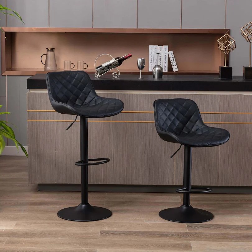 Modern Black Velvet Bar Stools With Adjustable Base CharmyDecor