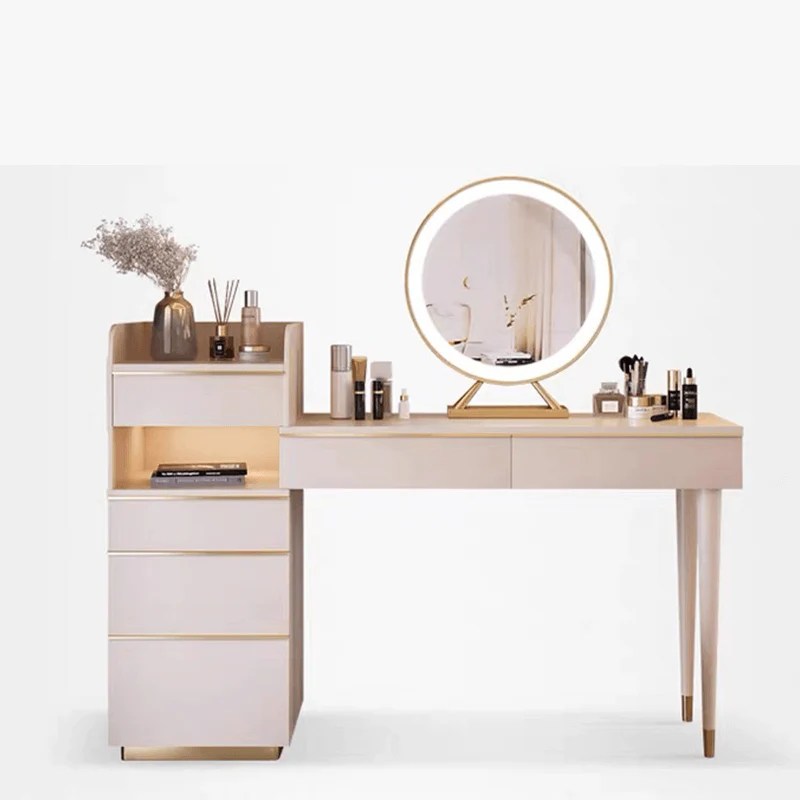 Offwhite Makeup Vanity Set with 6 Drawers CharmyDecor