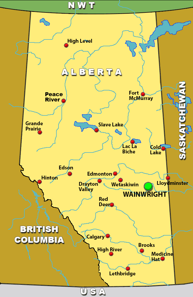 Map Of Wainwright Alberta Charter Flights To Wainwright Alberta Charter Flight Network