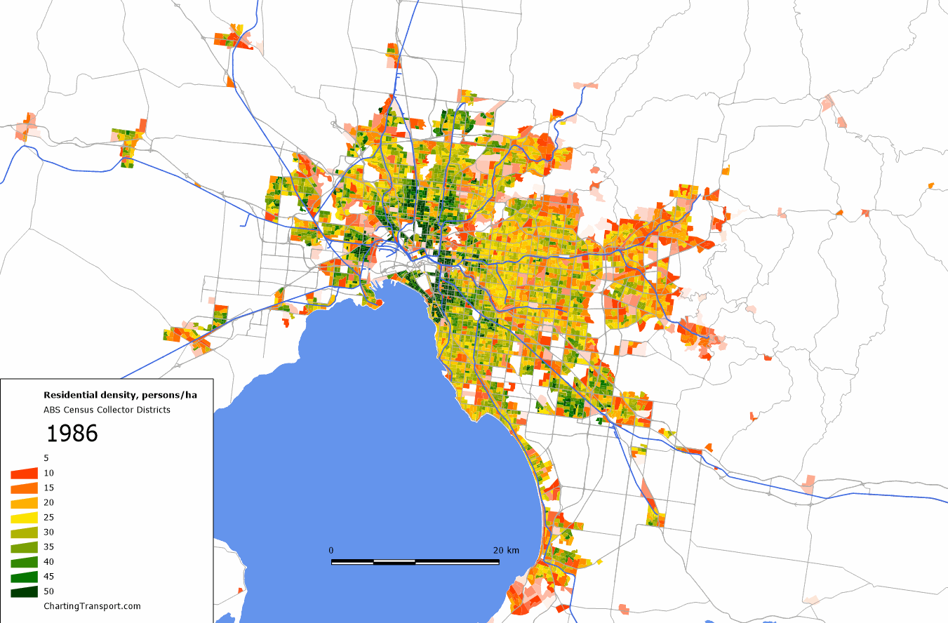 The growth of Melbourne 19862011, animated Charting Transport