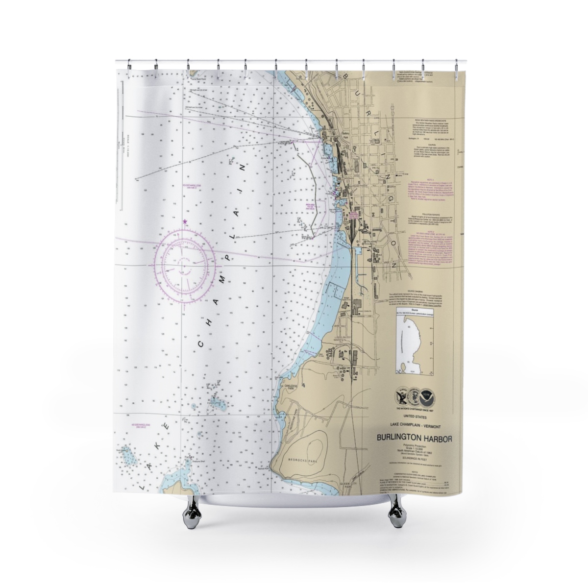 Burlington Harbor Lake Champlain Vermont Nautical Chart Shower Curtains