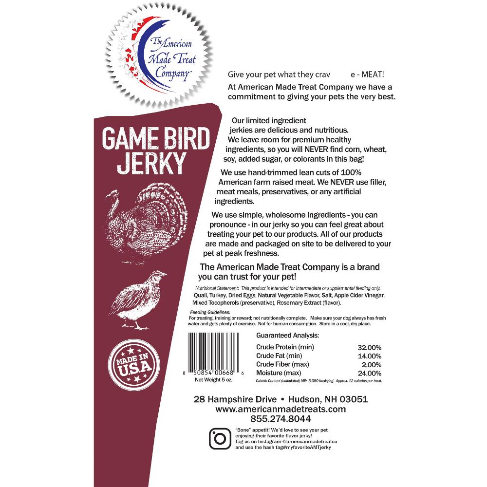 The American Made Treat Company Gamebird Jerky, 15oz bag Chasing