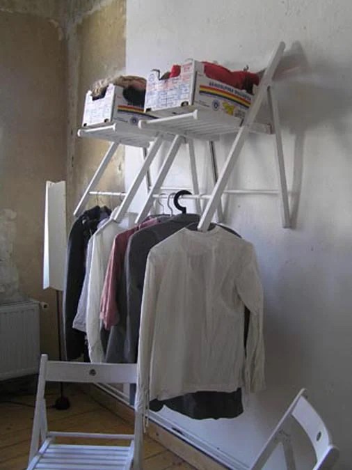 Cool storage idea with a folding chair! Chatelaine