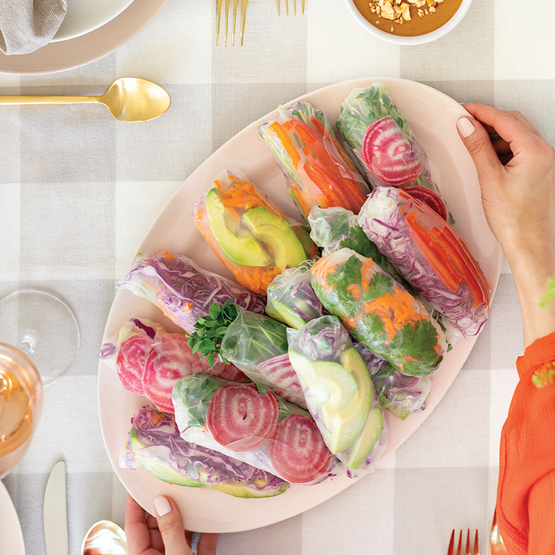 Fraiche Food Rainbow Salad Rolls Recipe Chatelaine