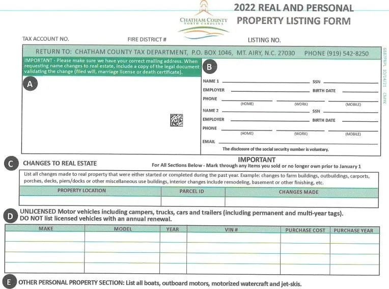 Chatham County property listing forms must be submitted in January 2022