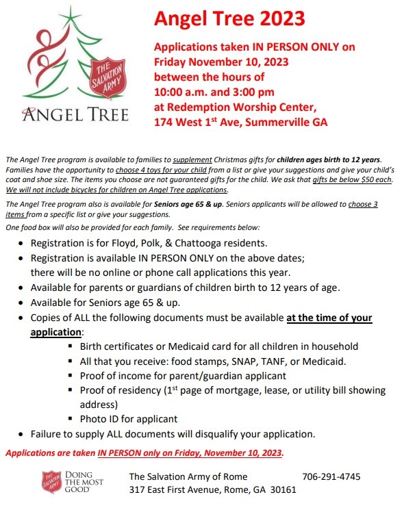 Salvation Army Angel Tree Registration For Chattooga County AM 1180 Radio