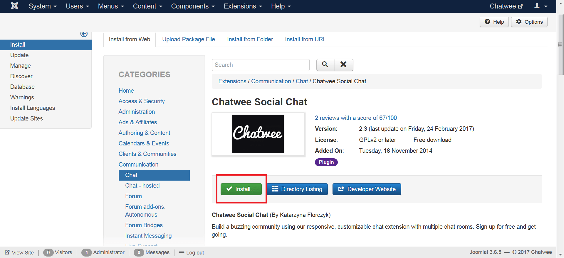 Joomla chat extension installation instructions Chatwee