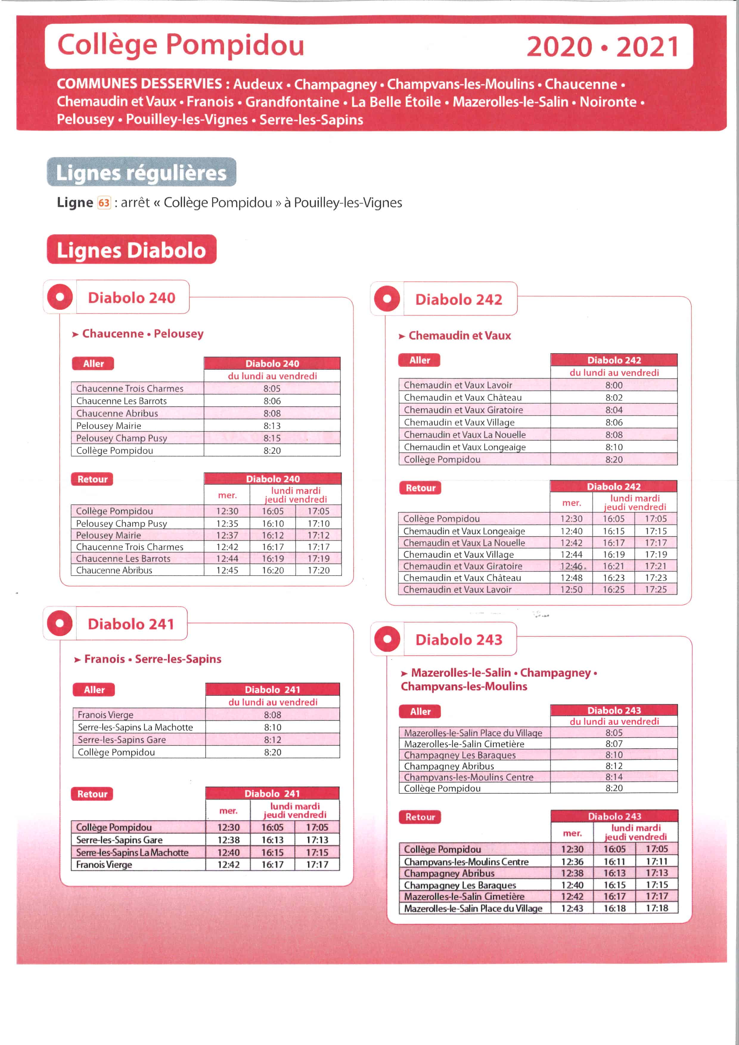 Horaires bus scolaire 20202021