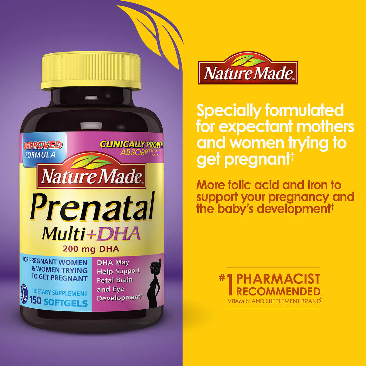 Nature Made Prenatal Multi + DHA, 150 Softgels Hàng Mỹ Chất Lượng