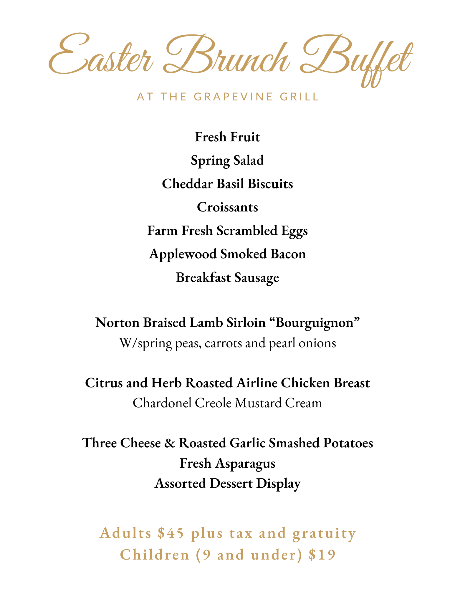 Easter Brunch at The Grapevine Grill Chaumette