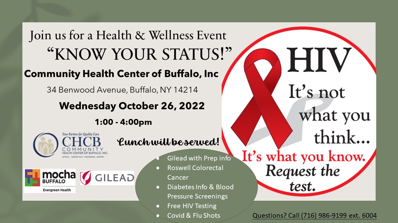 ‘KNOW YOUR HIV STATUS!’ Health Event Wed., Oct. 26 Community Health