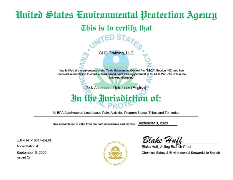 EPA Lead Risk Assessor Refresher Approval