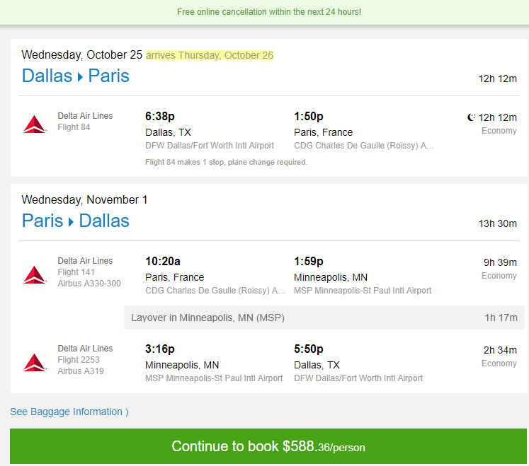 Cheap Flights Dallas to Paris 457 r/t Delta + SkyTeam