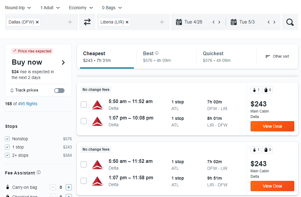 Cheap Flights Dallas to Liberia, Costa Rica 243 r/t [AprilMay] Delta