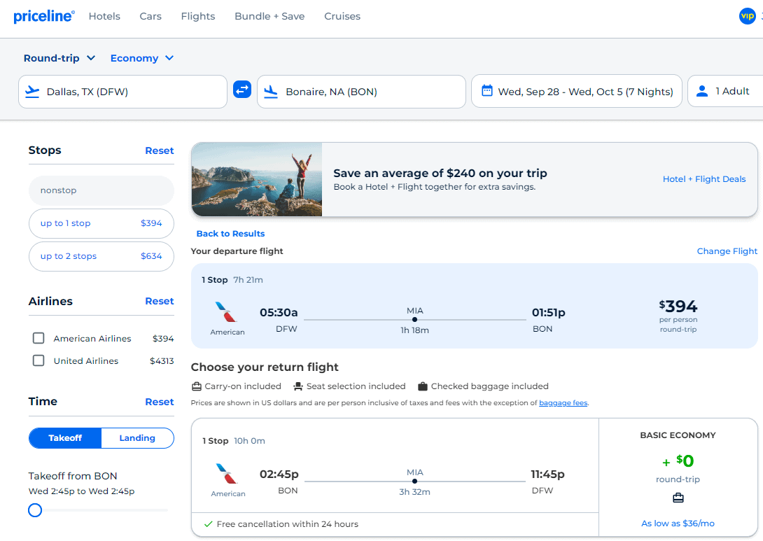 Cheap Flights Dallas to/from Bonaire 394403 r/t [SeptemberNovember