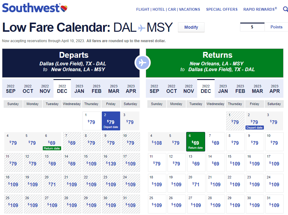 Nonstop Flights Dallas to/from New Orleans 138148 r/t [September