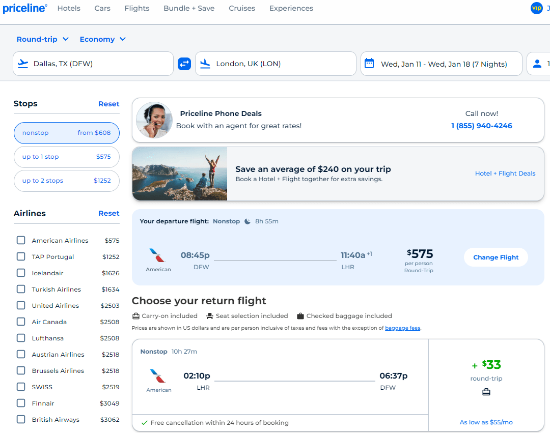 Nonstop Flights Dallas to London, United Kingdom 608611 r/t [Jan