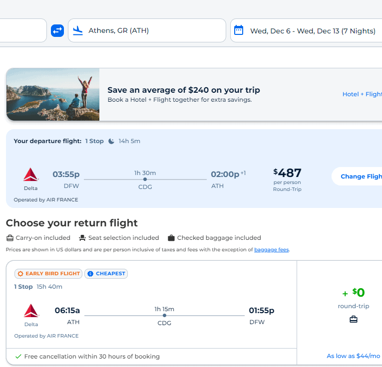 Cheap Flights Dallas to Athens 487537 r/t [Mar, Apr, Dec] (No