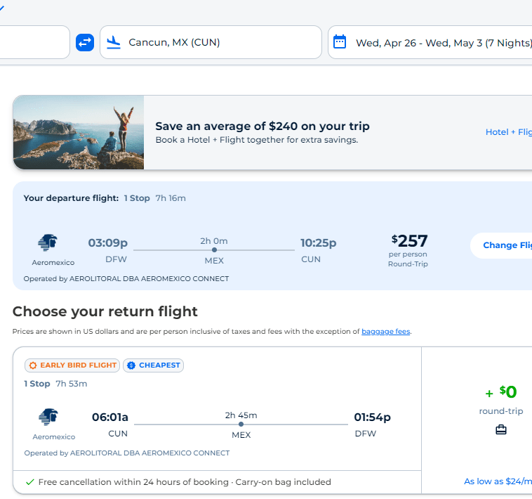 Cheap Flights Dallas to Cancun 257272 r/t [FebruaryMay] (Mostly
